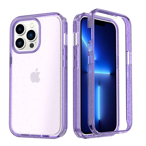 Ultra-thin Transparent Gel Soft Matte Finish Front and Back Case 360 Degrees Cover YJ1 for Apple iPhone 13 Pro Purple