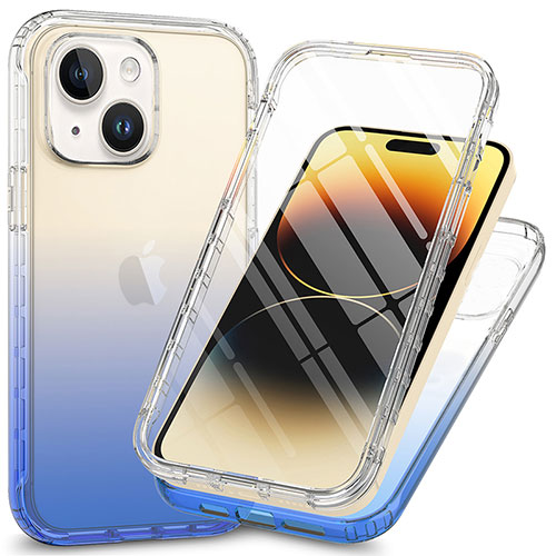 Ultra-thin Transparent Gel Soft Matte Finish Front and Back Case 360 Degrees Cover ZJ1 for Apple iPhone 14 Blue