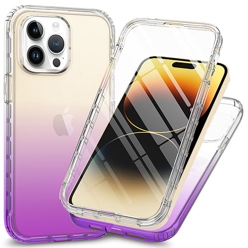 Ultra-thin Transparent Gel Soft Matte Finish Front and Back Case 360 Degrees Cover ZJ1 for Apple iPhone 14 Pro Max Purple