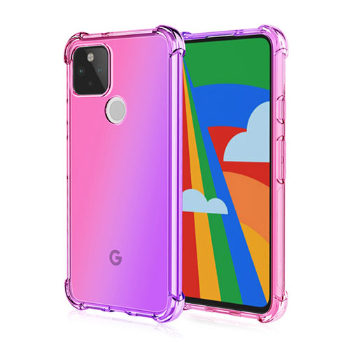 Ultra-thin Transparent TPU Soft Case Cover H01 for Google Pixel 5 Pink