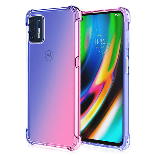 Ultra-thin Transparent TPU Soft Case Cover H01 for Motorola Moto G9 Plus Blue