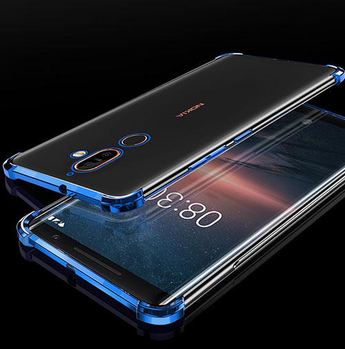 Ultra-thin Transparent TPU Soft Case Cover H01 for Nokia 7 Plus Blue