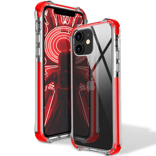 Ultra-thin Transparent TPU Soft Case Cover S02 for Apple iPhone 12 Red