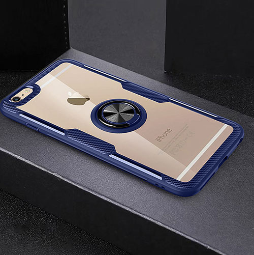 Ultra-thin Transparent TPU Soft Case Cover with Finger Ring Stand R01 for Apple iPhone 6S Blue