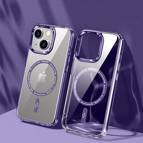 Ultra-thin Transparent TPU Soft Case Cover with Mag-Safe Magnetic TB1 for Apple iPhone 14 Purple