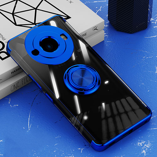 Ultra-thin Transparent TPU Soft Case Cover with Magnetic Finger Ring Stand AN1 for Sharp Aquos R8s Pro Blue