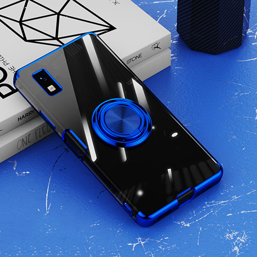 Ultra-thin Transparent TPU Soft Case Cover with Magnetic Finger Ring Stand AN1 for Sharp Aquos wish2 Blue