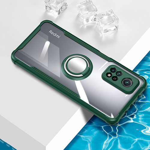 Ultra-thin Transparent TPU Soft Case Cover with Magnetic Finger Ring Stand BH1 for Xiaomi Mi 10T 5G Green