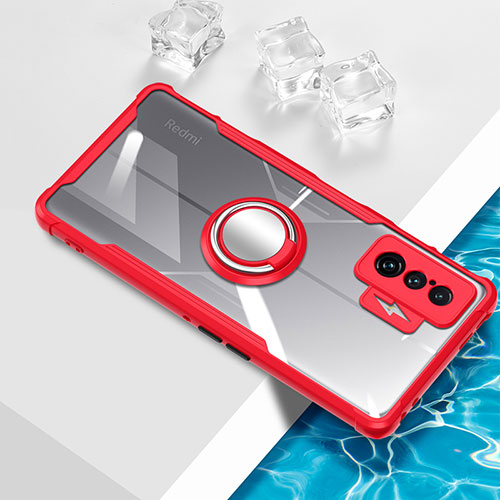 Ultra-thin Transparent TPU Soft Case Cover with Magnetic Finger Ring Stand BH1 for Xiaomi Poco F4 GT 5G Red