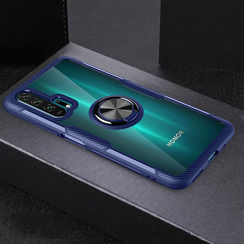Ultra-thin Transparent TPU Soft Case Cover with Magnetic Finger Ring Stand C01 for Huawei Honor 20 Pro Blue