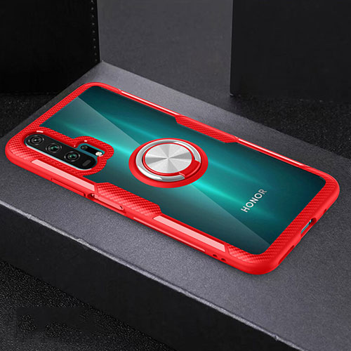 Ultra-thin Transparent TPU Soft Case Cover with Magnetic Finger Ring Stand C01 for Huawei Honor 20 Pro Red