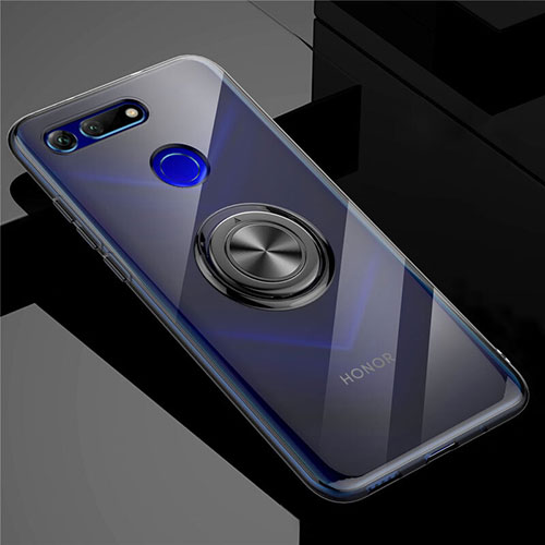 Ultra-thin Transparent TPU Soft Case Cover with Magnetic Finger Ring Stand C01 for Huawei Honor View 20 Black