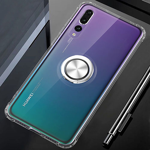 Ultra-thin Transparent TPU Soft Case Cover with Magnetic Finger Ring Stand C01 for Huawei P20 Pro Clear