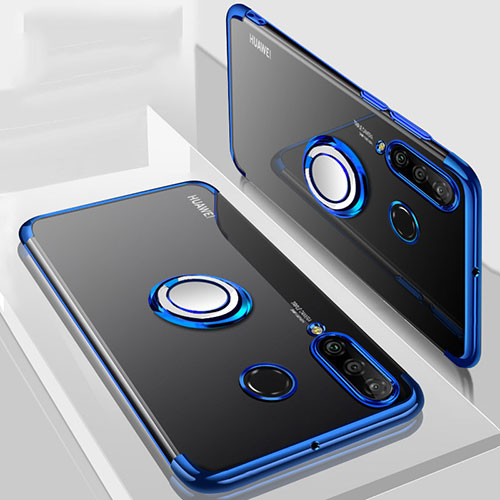 Ultra-thin Transparent TPU Soft Case Cover with Magnetic Finger Ring Stand C01 for Huawei P30 Lite Blue