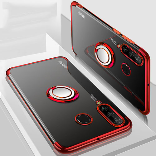 Ultra-thin Transparent TPU Soft Case Cover with Magnetic Finger Ring Stand C01 for Huawei P30 Lite New Edition Red