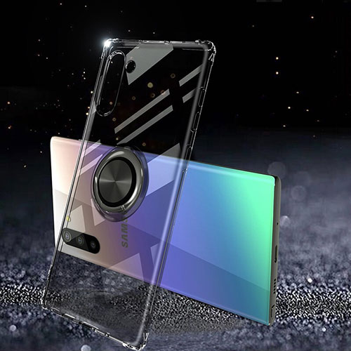 Ultra-thin Transparent TPU Soft Case Cover with Magnetic Finger Ring Stand C01 for Samsung Galaxy Note 10 5G Black