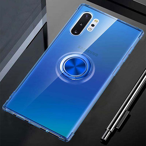 Ultra-thin Transparent TPU Soft Case Cover with Magnetic Finger Ring Stand C01 for Samsung Galaxy Note 10 Plus 5G Blue
