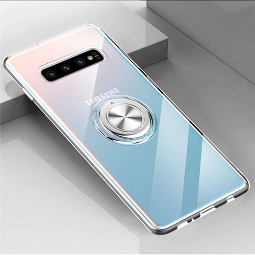 Ultra-thin Transparent TPU Soft Case Cover with Magnetic Finger Ring Stand C01 for Samsung Galaxy S10 Clear