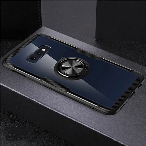 Ultra-thin Transparent TPU Soft Case Cover with Magnetic Finger Ring Stand C01 for Samsung Galaxy S10e Black