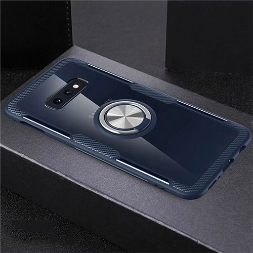 Ultra-thin Transparent TPU Soft Case Cover with Magnetic Finger Ring Stand C01 for Samsung Galaxy S10e Blue