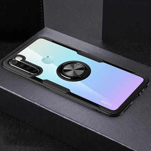 Ultra-thin Transparent TPU Soft Case Cover with Magnetic Finger Ring Stand C01 for Xiaomi Redmi Note 8 (2021) Black