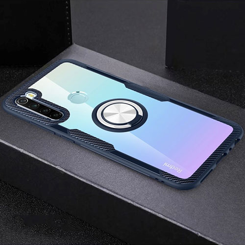 Ultra-thin Transparent TPU Soft Case Cover with Magnetic Finger Ring Stand C01 for Xiaomi Redmi Note 8 (2021) Blue