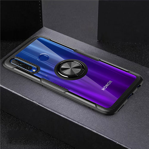 Ultra-thin Transparent TPU Soft Case Cover with Magnetic Finger Ring Stand C02 for Huawei Honor 20E Black