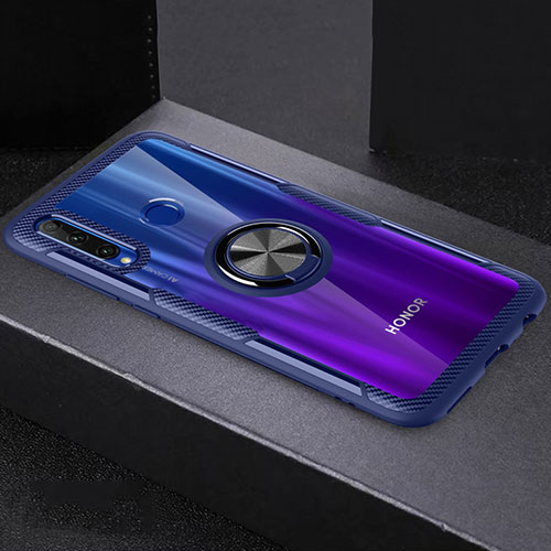 Ultra-thin Transparent TPU Soft Case Cover with Magnetic Finger Ring Stand C02 for Huawei Honor 20E Blue and Black