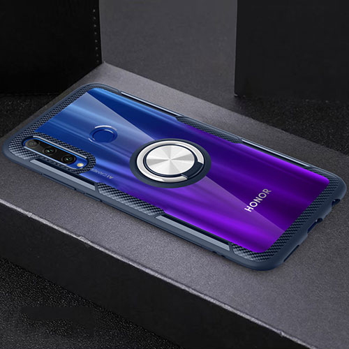 Ultra-thin Transparent TPU Soft Case Cover with Magnetic Finger Ring Stand C02 for Huawei Honor 20i Blue