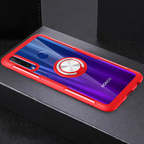 Ultra-thin Transparent TPU Soft Case Cover with Magnetic Finger Ring Stand C02 for Huawei Honor 20i Red