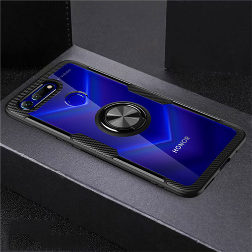 Ultra-thin Transparent TPU Soft Case Cover with Magnetic Finger Ring Stand C02 for Huawei Honor View 20 Black