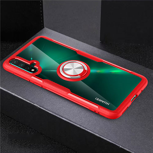 Ultra-thin Transparent TPU Soft Case Cover with Magnetic Finger Ring Stand C02 for Huawei Nova 5 Red