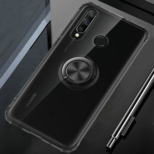 Ultra-thin Transparent TPU Soft Case Cover with Magnetic Finger Ring Stand C02 for Huawei P30 Lite New Edition Black