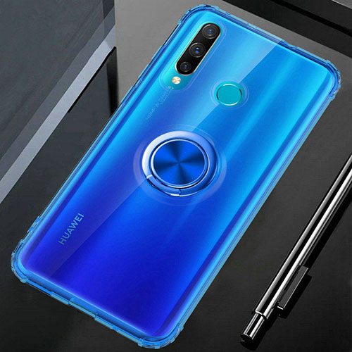 Ultra-thin Transparent TPU Soft Case Cover with Magnetic Finger Ring Stand C02 for Huawei P30 Lite New Edition Blue