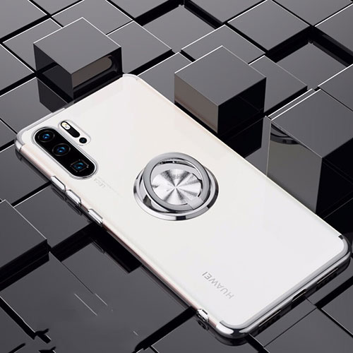 Ultra-thin Transparent TPU Soft Case Cover with Magnetic Finger Ring Stand C02 for Huawei P30 Pro New Edition White