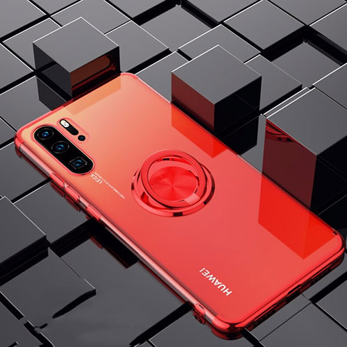 Ultra-thin Transparent TPU Soft Case Cover with Magnetic Finger Ring Stand C02 for Huawei P30 Pro Red