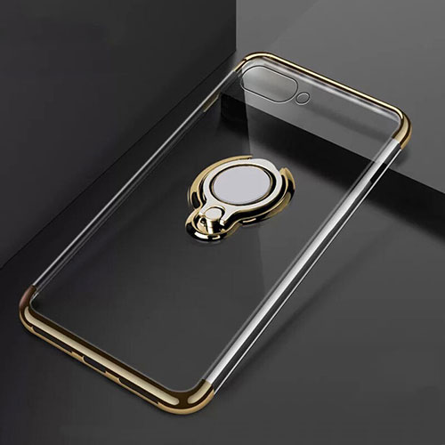 Ultra-thin Transparent TPU Soft Case Cover with Magnetic Finger Ring Stand C02 for Oppo R17 Neo Gold