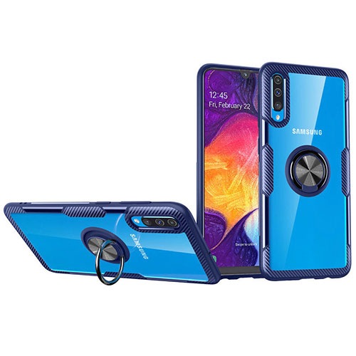 Ultra-thin Transparent TPU Soft Case Cover with Magnetic Finger Ring Stand C02 for Samsung Galaxy A90 5G Blue