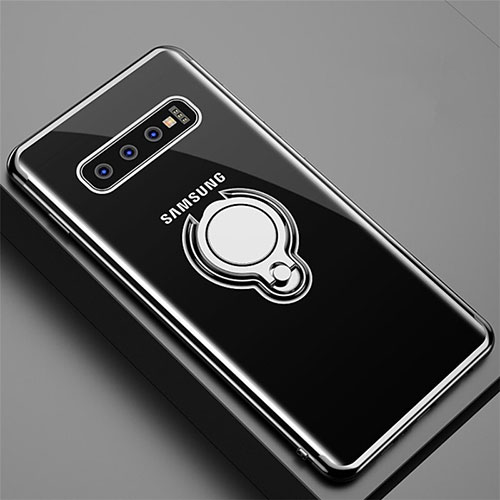 Ultra-thin Transparent TPU Soft Case Cover with Magnetic Finger Ring Stand C02 for Samsung Galaxy S10 5G Black