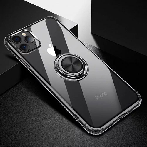 Ultra-thin Transparent TPU Soft Case Cover with Magnetic Finger Ring Stand C03 for Apple iPhone 11 Pro Max Black