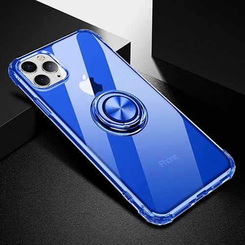 Ultra-thin Transparent TPU Soft Case Cover with Magnetic Finger Ring Stand C03 for Apple iPhone 11 Pro Max Blue
