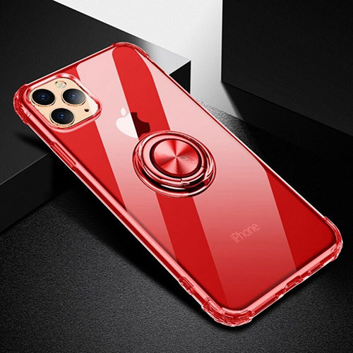 Ultra-thin Transparent TPU Soft Case Cover with Magnetic Finger Ring Stand C03 for Apple iPhone 11 Pro Red