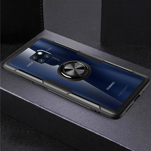 Ultra-thin Transparent TPU Soft Case Cover with Magnetic Finger Ring Stand C03 for Huawei Mate 20 X 5G Black