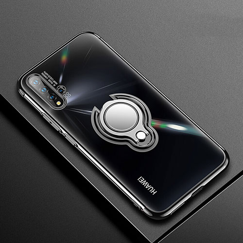 Ultra-thin Transparent TPU Soft Case Cover with Magnetic Finger Ring Stand C03 for Huawei Nova 5 Pro Black