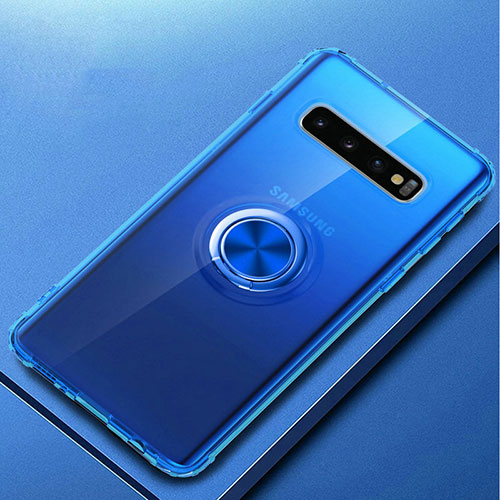 Ultra-thin Transparent TPU Soft Case Cover with Magnetic Finger Ring Stand C03 for Samsung Galaxy S10 Plus Blue