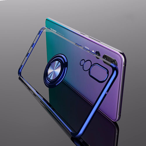 Ultra-thin Transparent TPU Soft Case Cover with Magnetic Finger Ring Stand C04 for Huawei P20 Pro Blue