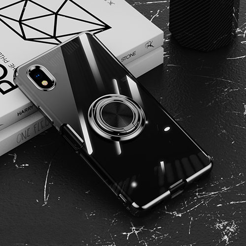 Ultra-thin Transparent TPU Soft Case Cover with Magnetic Finger Ring Stand for Sony Xperia Ace III Black
