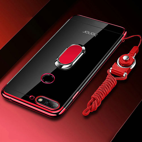 Ultra-thin Transparent TPU Soft Case Cover with Magnetic Finger Ring Stand S01 for Huawei Honor 7A Red