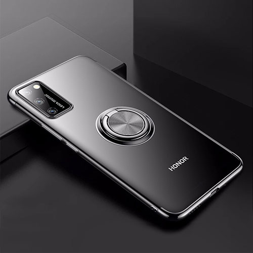 Ultra-thin Transparent TPU Soft Case Cover with Magnetic Finger Ring Stand S01 for Huawei Honor V30 Pro 5G Black