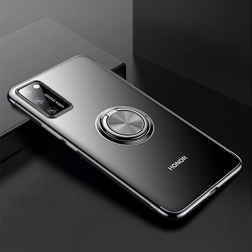 Ultra-thin Transparent TPU Soft Case Cover with Magnetic Finger Ring Stand S01 for Huawei Honor View 30 Pro 5G Black